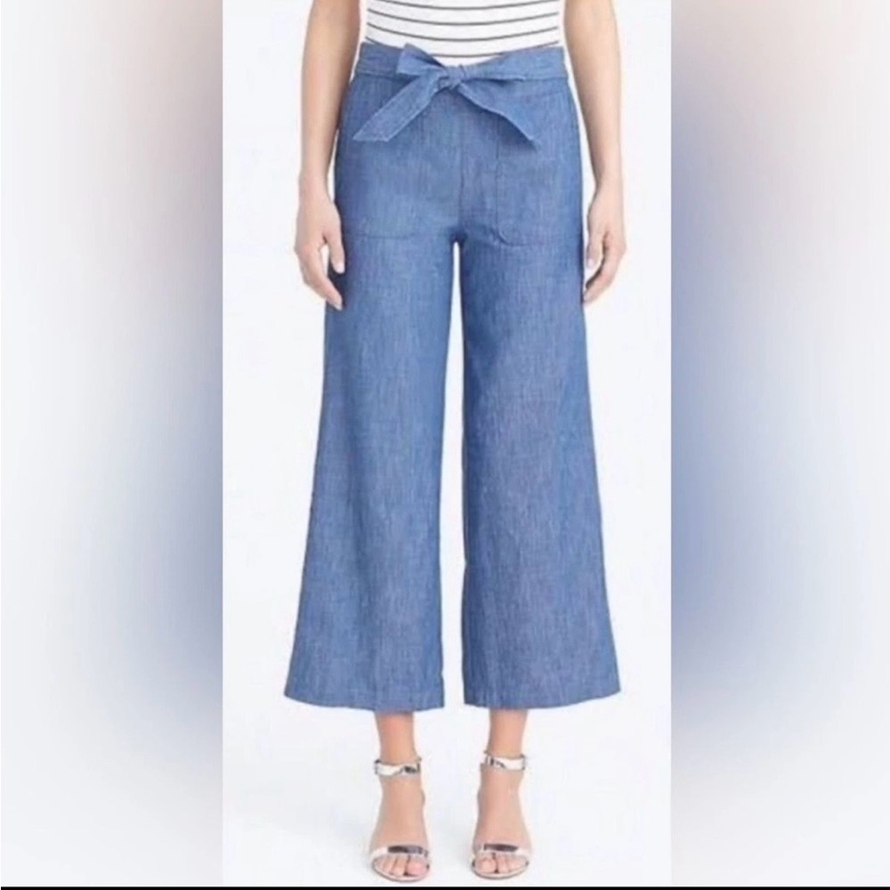 J. Crew Chambray Wide-Leg Tie-Waist Pants - Blue